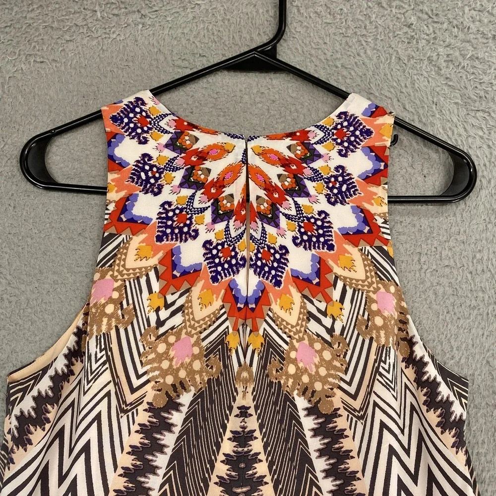 HD In Paris Midi Dress Womens 8 Silk Anthro Geometric Shift Boho Sleeveless‎
